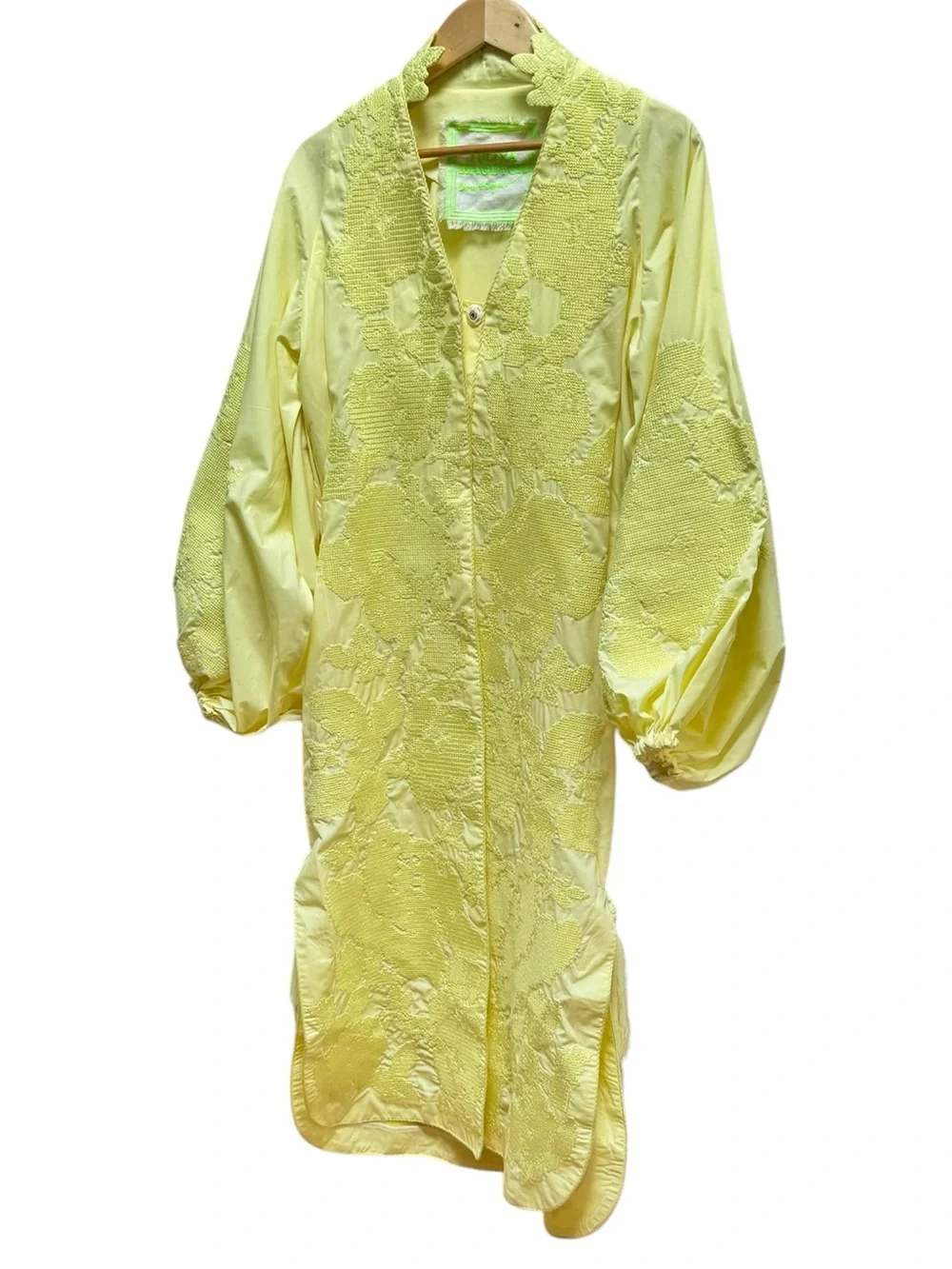 Yuliya Magdych Yellow Caftan Embroidered Roses Muslin Dress Caftan
